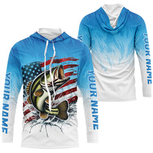 Load image into Gallery viewer, Custom Patriotic Largemouth Bass Long Sleeve Fishing Shirts, Blue American Flag Us Fishing Shirt IPHW7951