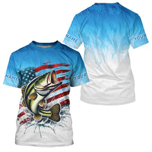 Load image into Gallery viewer, Custom Patriotic Largemouth Bass Long Sleeve Fishing Shirts, Blue American Flag Us Fishing Shirt IPHW7951