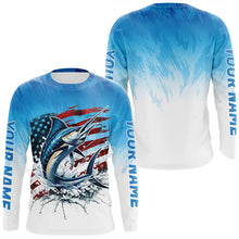 Load image into Gallery viewer, Custom Patriotic Marlin Long Sleeve Fishing Shirts, American Flag Marlin Saltwater Fishing Shirt IPHW7952