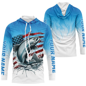 Custom Patriotic Chinook Salmon Long Sleeve Fishing Shirts, Salmon Saltwater Flag Fishing Shirt IPHW7953