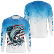 Load image into Gallery viewer, Custom Patriotic Chinook Salmon Long Sleeve Fishing Shirts, Salmon Saltwater Flag Fishing Shirt IPHW7953