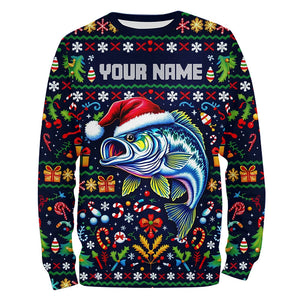 Custom Largemouth Bass Fishing Ugly Sweater Pattern Style All Over Shirts Christmas Fishing Shirt IPHW7967