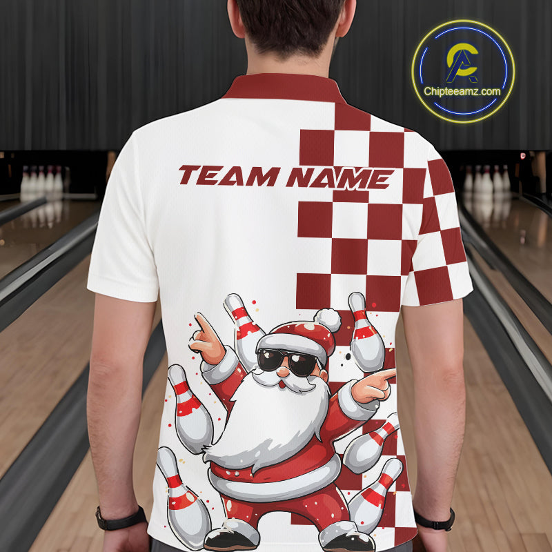 Custom Funny Santa Claus Christmas Bowling Men Polo Shirts, Xmas Bowling Team Shirt IPHW10110