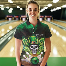 Load image into Gallery viewer, Custom Saint Patricks Day Leprechaun Skull Bowling Polo Shirts, Lucky Bowling Team Shirt IPHW8582