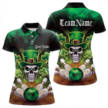 Load image into Gallery viewer, Custom Saint Patricks Day Leprechaun Skull Bowling Polo Shirts, Lucky Bowling Team Shirt IPHW8582