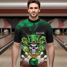Load image into Gallery viewer, Custom Saint Patricks Day Leprechaun Skull Bowling Quarter-Zip Shirts, Lucky Bowling Team Shirt IPHW8582