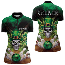 Load image into Gallery viewer, Custom Saint Patricks Day Leprechaun Skull Bowling Quarter-Zip Shirts, Lucky Bowling Shirt IPHW8582