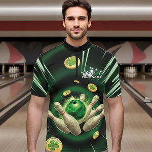Custom Lucky Strike Saint Patricks Bowling Quarter-Zip Team Shirts For Men, Green Bowling Shirt IPHW8583