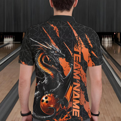 Custom Black And Orange Dragon Bowling Men Polo Shirts, Team Bowling Jerseys IPHW10748