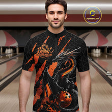 Load image into Gallery viewer, Custom Black And Orange Dragon Bowling Men Quarter-Zip Shirts, Team Bowling Jerseys IPHW10748