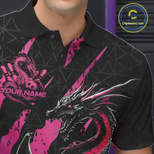 Load image into Gallery viewer, Custom Black And Pink Dragon Bowling Men Polo Shirts, Team Bowling Jerseys IPHW10749