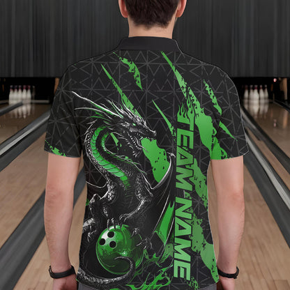 Custom Black And Green Dragon Bowling Men Polo Shirts, Team Bowling Jerseys IPHW10750