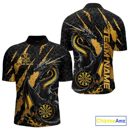 Custom Black And Gold Dragon Dart Men Quarter-Zip Shirts, Team Dart Jerseys IPHW10751