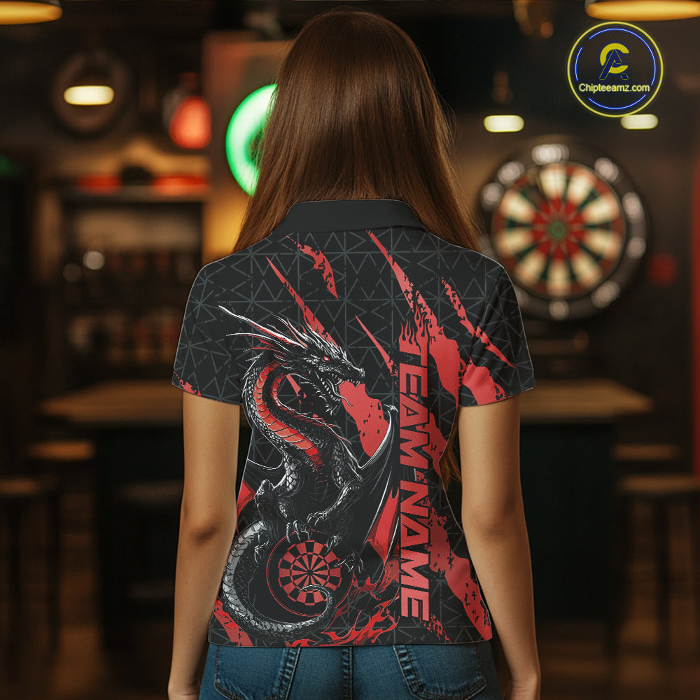Custom Black And Red Dragon Dart Women Polo Shirts, Team Dart Jerseys IPHW10752