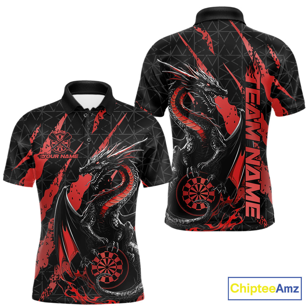 Custom Black And Red Dragon Dart Men Polo Shirts, Team Dart Jerseys IPHW10752