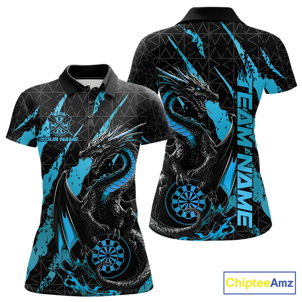 Custom Black And Blue Dragon Dart Women Polo Shirts, Team Dart Jerseys IPHW10753