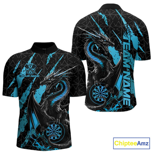 Custom Black And Blue Dragon Dart Men Quarter-Zip Shirts, Team Dart Jerseys IPHW10753