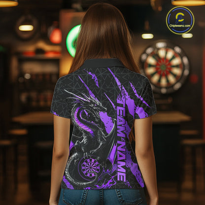 Custom Black And Purple Dragon Dart Women Polo Shirts, Team Dart Jerseys IPHW10754