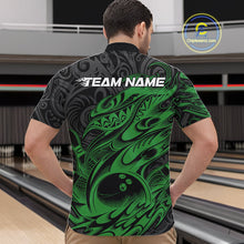 Load image into Gallery viewer, Custom Black And Green Tribal Polynesian Bowling Team Men Shirts, Niho Mano Bowling Shirt IPHW10757