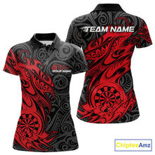 Load image into Gallery viewer, Custom Black And Red Tribal Polynesian Dart Team Women Shirts, Niho Mano Dart Shirt IPHW10760