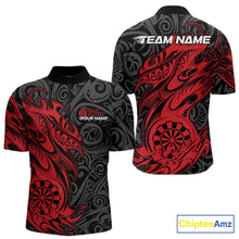 Load image into Gallery viewer, Custom Black And Red Tribal Polynesian Dart Team Men Shirts, Niho Mano Dart Shirt IPHW10760