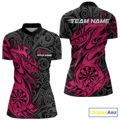 Custom Black And Pink Tribal Polynesian Dart Team Women Shirts, Niho Mano Dart Shirt IPHW10761
