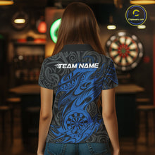Load image into Gallery viewer, Custom Black And Blue Tribal Polynesian Dart Team Women Shirts, Niho Mano Dart Shirt IPHW10762
