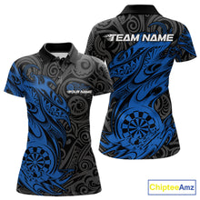 Load image into Gallery viewer, Custom Black And Blue Tribal Polynesian Dart Team Women Shirts, Niho Mano Dart Shirt IPHW10762