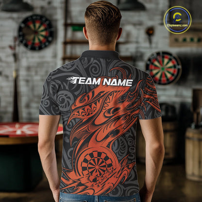 Custom Black And Orange Tribal Polynesian Dart Team Men Shirts, Niho Mano Dart Shirt IPHW10764