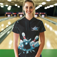 Load image into Gallery viewer, Custom Break Glass Bowling Quarter-Zip Shirts For Women, Bowling League Shirt Team Uniform IPHW8900