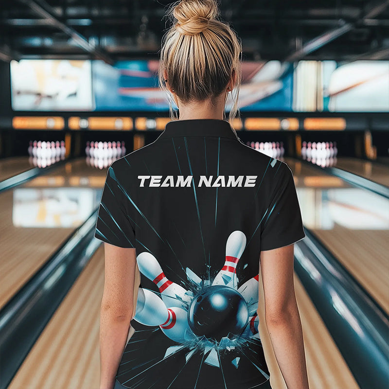 Custom Break Glass Bowling Quarter-Zip Shirts For Women, Bowling League Shirt Team Uniform IPHW8900