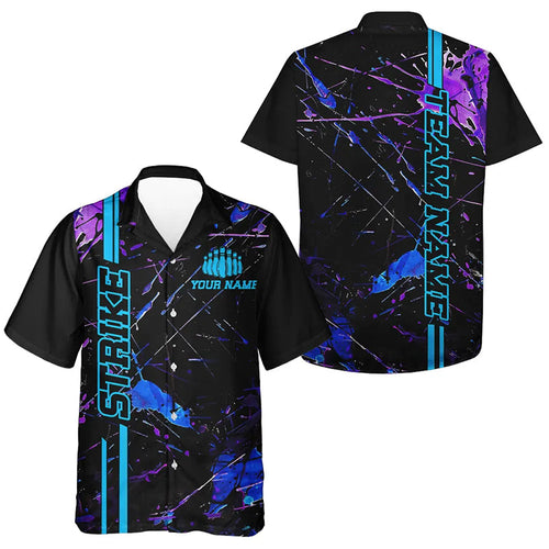Custom Blue And Purple Strike Bowling Hawaiian Shirts For Men And Women, Camo Bowling Team Jerseys IPHW6425