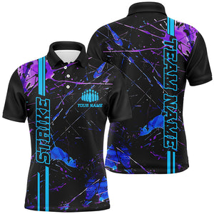 Custom Blue And Purple Strike Bowling Shirts For Men And Women, Camo Bowling Team Jerseys IPHW6425