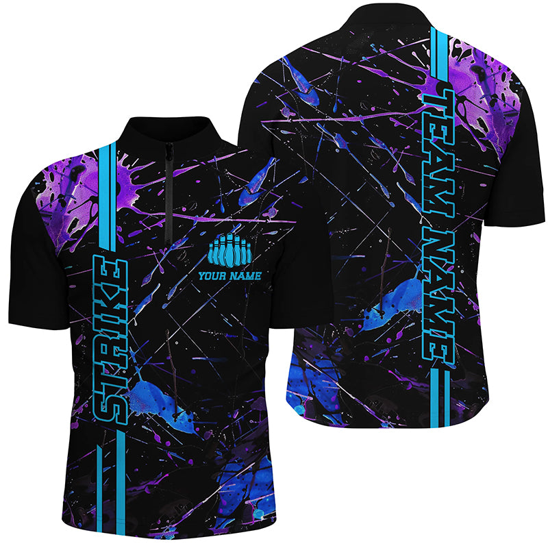 Custom Blue And Purple Strike Bowling Shirts For Men And Women, Camo Bowling Team Jerseys IPHW6425