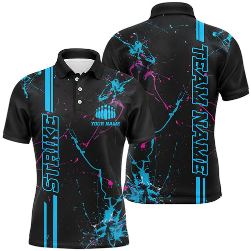 Custom Blue And Pink Strike Bowling Shirts For Men And Women, Camo Bowling Team Jerseys IPHW6429