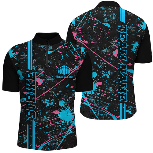 Custom Blue And Pink Strike Bowling Team Shirts, Camo Bowling League Unisex Jerseys IPHW6430
