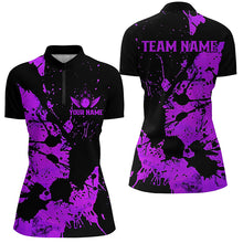 Load image into Gallery viewer, Custom Name Black And Purple Bowling Team Shirts For Women, Bowling League Jerseys IPHW6432