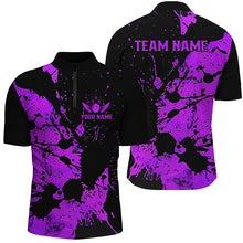 Load image into Gallery viewer, Custom Name Black And Purple Bowling Team Shirts For Men And Women, Bowling League Jerseys IPHW6432