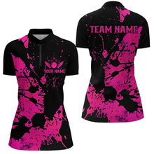 Load image into Gallery viewer, Custom Name Black And Pink Bowling Team Shirts For Women, Bowling League Jerseys IPHW6433