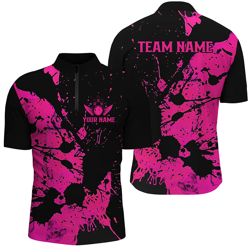 Custom Name Black And Pink Bowling Team Shirts For Men And Women, Bowling League Jerseys IPHW6433