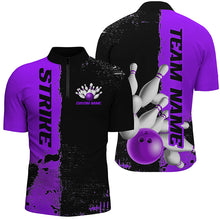 Load image into Gallery viewer, Black And Purple Strike Bowling Team Shirts For Men And Women, Custom Bowling Jerseys For Bowlers IPHW6438