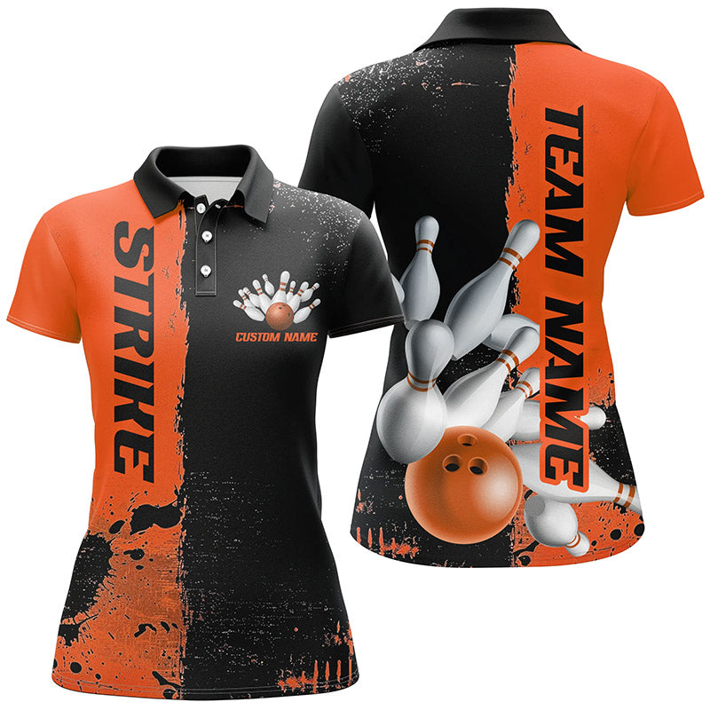 Black And Orange Strike Bowling Team Shirts For Women, Custom Bowling ...