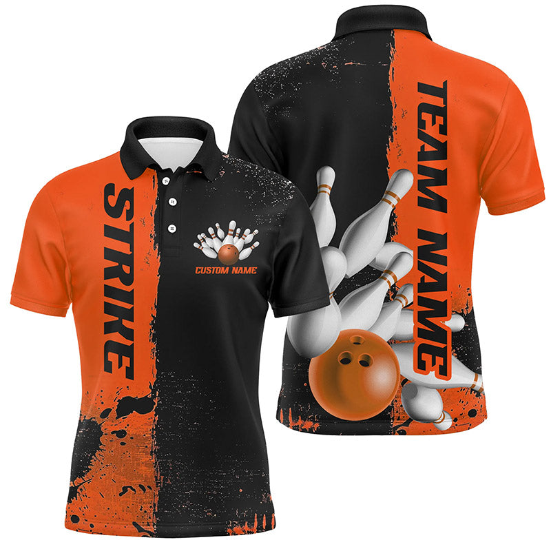 Black And Orange Strike Bowling Team Shirts For Men And Women, Custom Bowling Jerseys For Bowlers IPHW6439