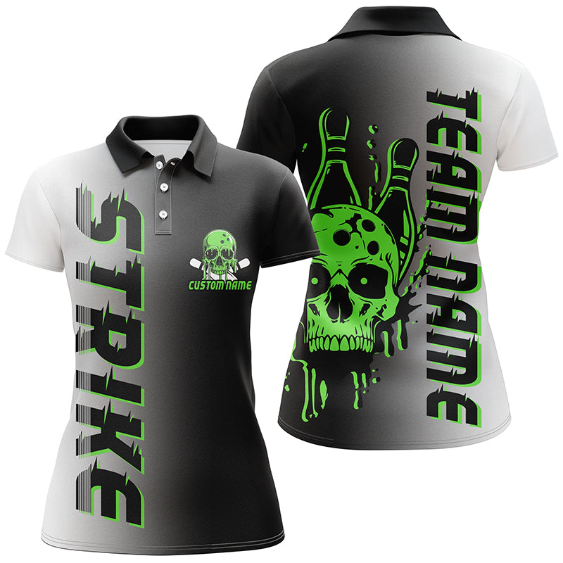 Custom Strike Bowling Team Shirts For Women, Skull Bowling Jerseys With Team Name | Green IPHW6442