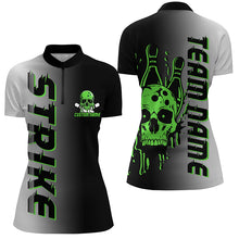 Load image into Gallery viewer, Custom Strike Bowling Team Shirts For Women, Skull Bowling Jerseys With Team Name | Green IPHW6442