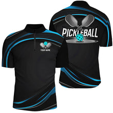 Load image into Gallery viewer, Black And Blue Custom Mens Pickleball Shirts, Personalized Pickleball Jerseys IPHW6944