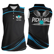 Load image into Gallery viewer, Black And Blue Custom Womens Pickleball Shirts, Personalized Pickleball Jerseys IPHW6944