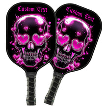 Load image into Gallery viewer, Black And Pink Skull With Hearts Custom Pickleball Paddle For Women, Valentines Halloween Pickleball Gifts IPHW7484
