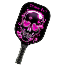 Load image into Gallery viewer, Black And Pink Skull With Hearts Custom Pickleball Paddle For Women, Valentines Halloween Pickleball Gifts IPHW7484