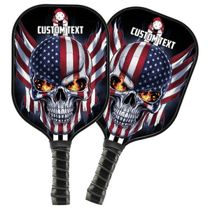 American Flag Skull Custom Us Pickleball Paddle, Patriotic Pickleball Paddle Halloween Pickleball Gifts IPHW7485